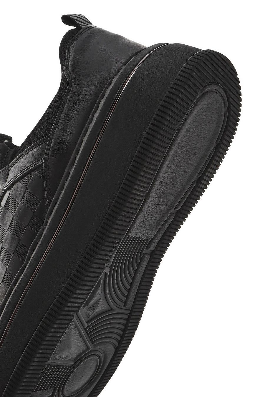 Erkek Siyah Bağcıklı Kalın Tabanlı Deri Sneaker