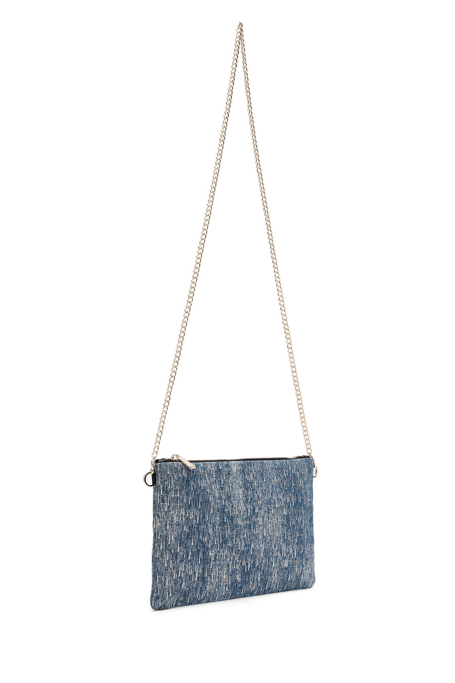 Women's Blue Long Chain Strap Jean Fabric Clutch Bag