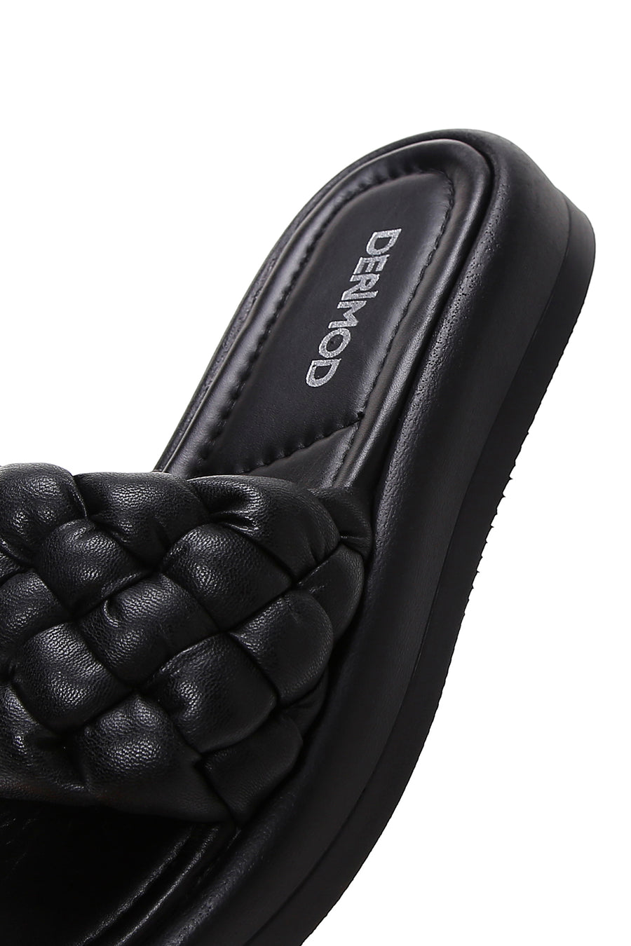 Kadın Siyah Deri Örgülü Comfort Terlik