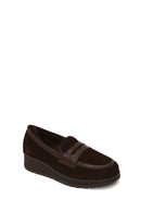 Woman Brown Buckled Wedge Suede Comfort Loafer | Derimod