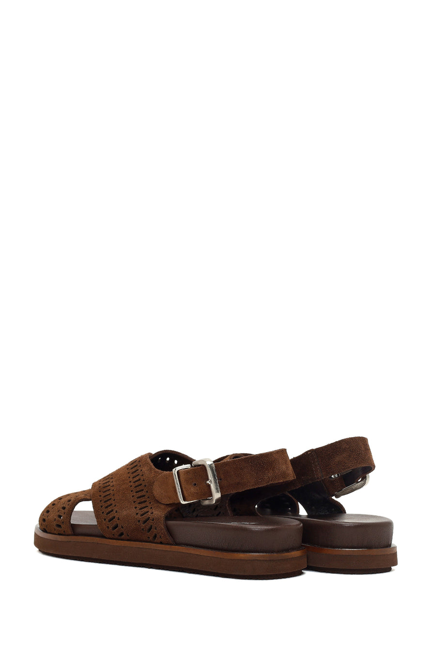 Woman Brown Patterned Suede Leather Sandals