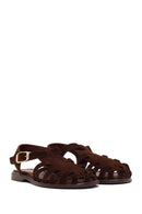 Woman Brown Ankle Buckle Suede Sandal | Derimod