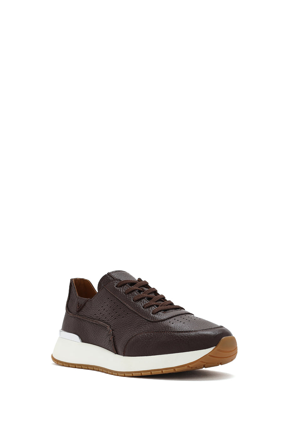 Men's Brown Lace-Up Thick-Soled Leather Casual Sneaker