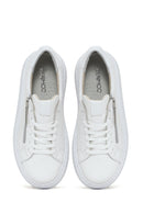 Women's White Thick Sole Side Zipper Leather Sneaker | Derimod