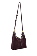 Women's Burgundy Long Strap Suede Leather Mini Handbag | Derimod