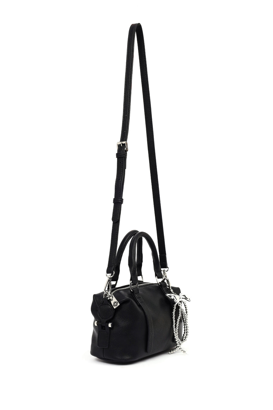 Women's Black Long Strap Charm Mini Shoulder Bag