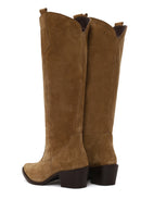 Woman Tan Chunky Heeled Suede Cowboy Boots | Derimod