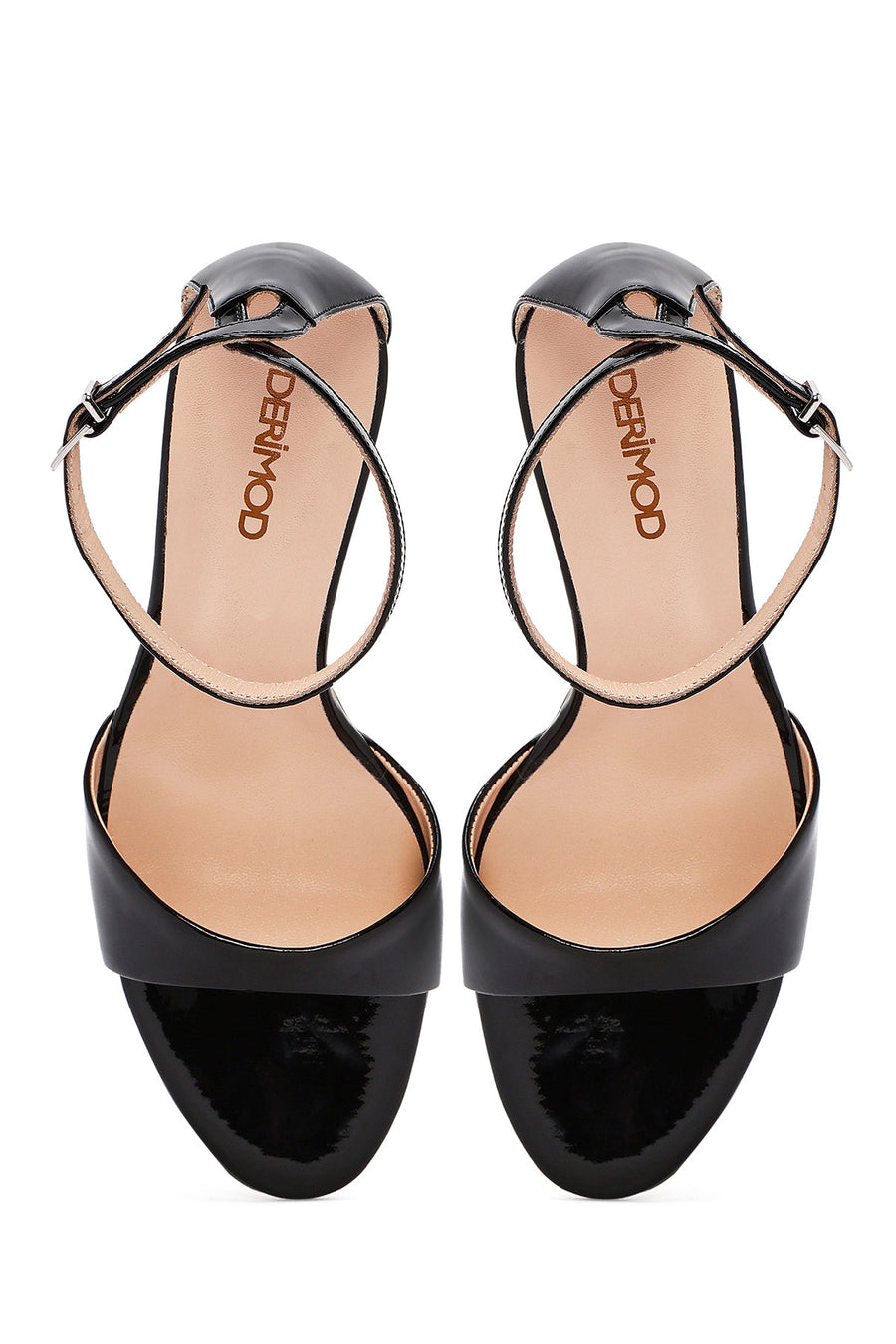 Women's Black Ankle Strap High Thin Heel Patent Leather Shoes