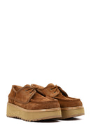 Women's Beige Thick-Soled Lace-Up Suede Leather Teddy Casual Shoe | Derimod