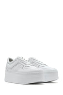 Women's White Lace-up Thick-Sole Leather Sneaker | Derimod