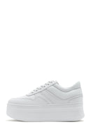 Women's White Lace-up Thick-Sole Leather Sneaker | Derimod