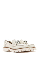 Women's Cream Leather Masculine Loafer | Derimod