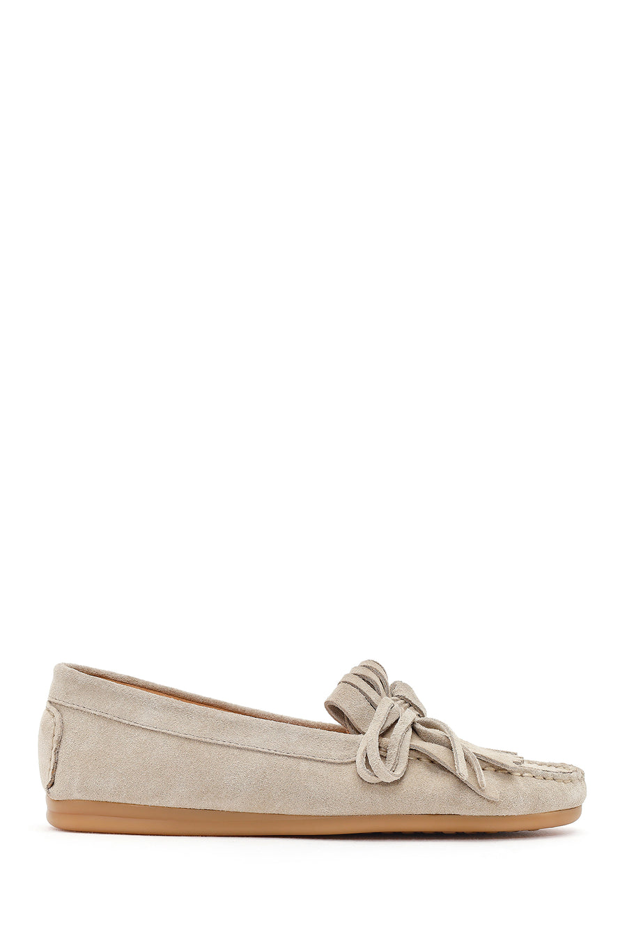 Woman Beige Tasselled Suede Leather Loafers 26PFD260410 | Derimod