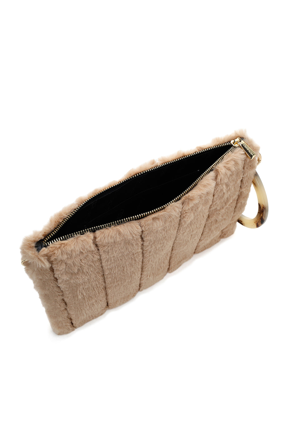 Women's Beige Chain Strap Plush Clutch Bag