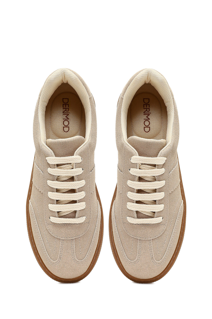 Kadın Bej Bağcıklı Süet Sneaker