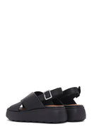 Geox Women's Black Spherica Ec4 Ankle Strap Thick Soled Leather Sandals | Derimod