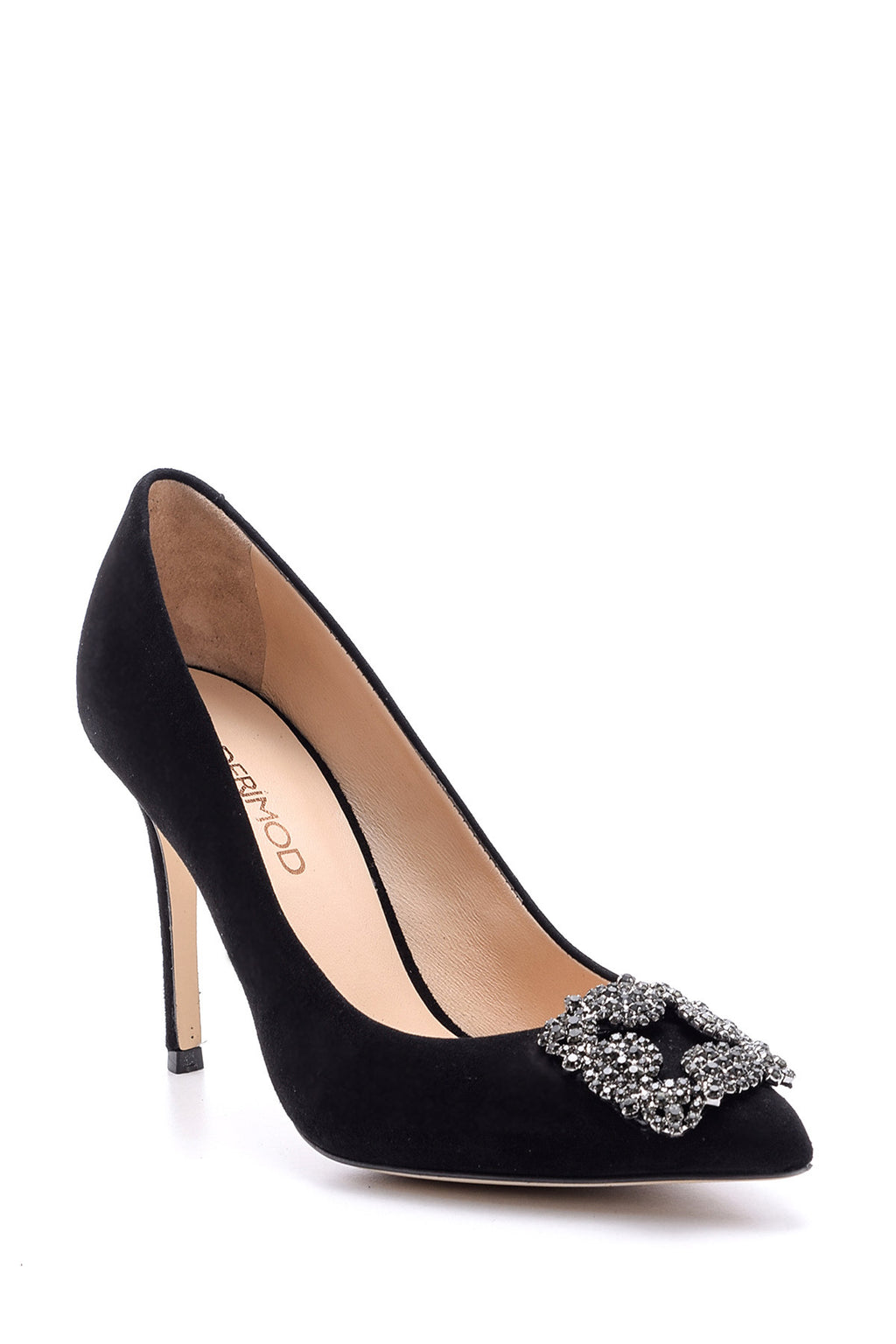 Kadın Taşlı Süet Deri Stiletto