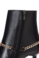 Women's Black Leather Zippered Chain Heeled Classic Boots | Derimod