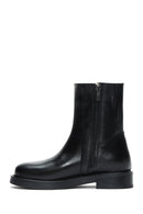 Women's Black Leather Zippered Flat Classic Boots | Derimod