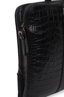 Unisex Black Long Strap Crocodile Pattern Leather Briefcase | Derimod