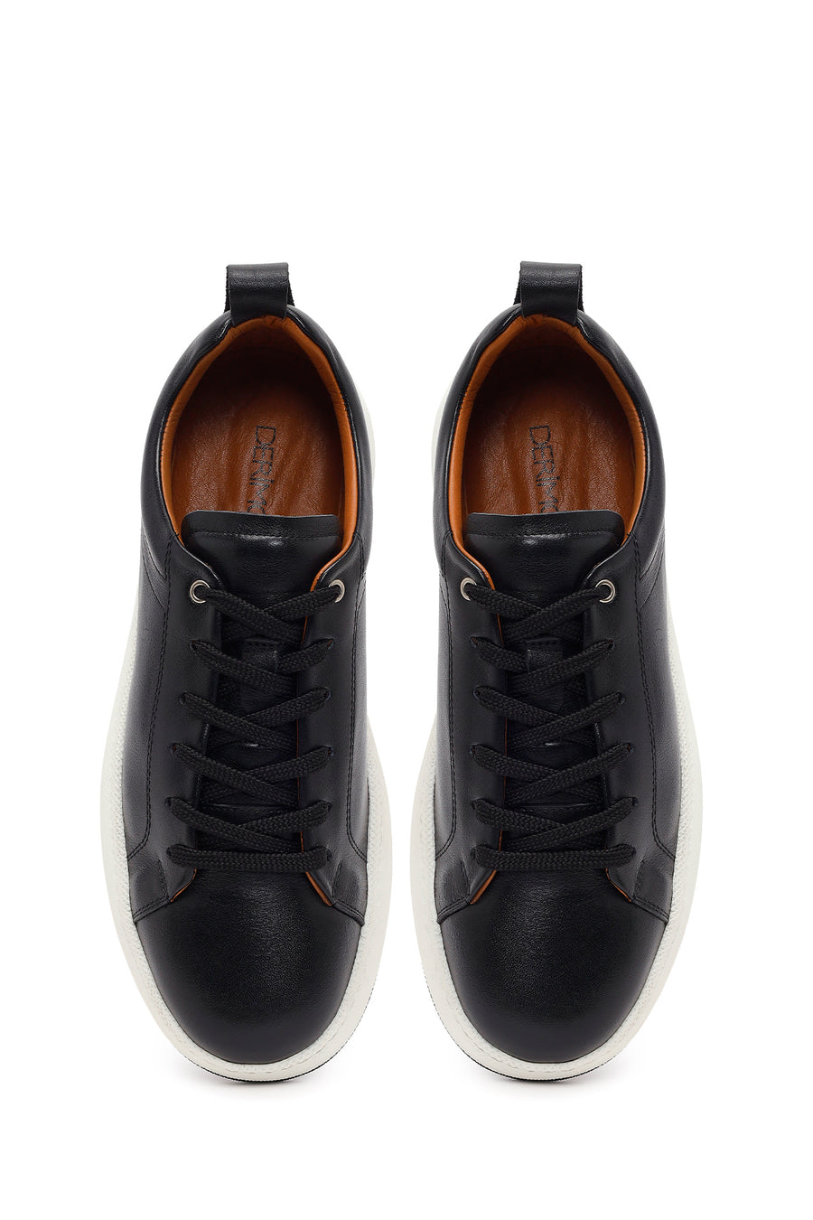 Erkek Siyah Bağcıklı Kalın Tabanlı Deri Sneaker