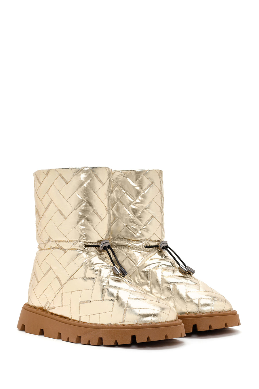 Women's Gold Knit Patterned Metallic Casual Boots