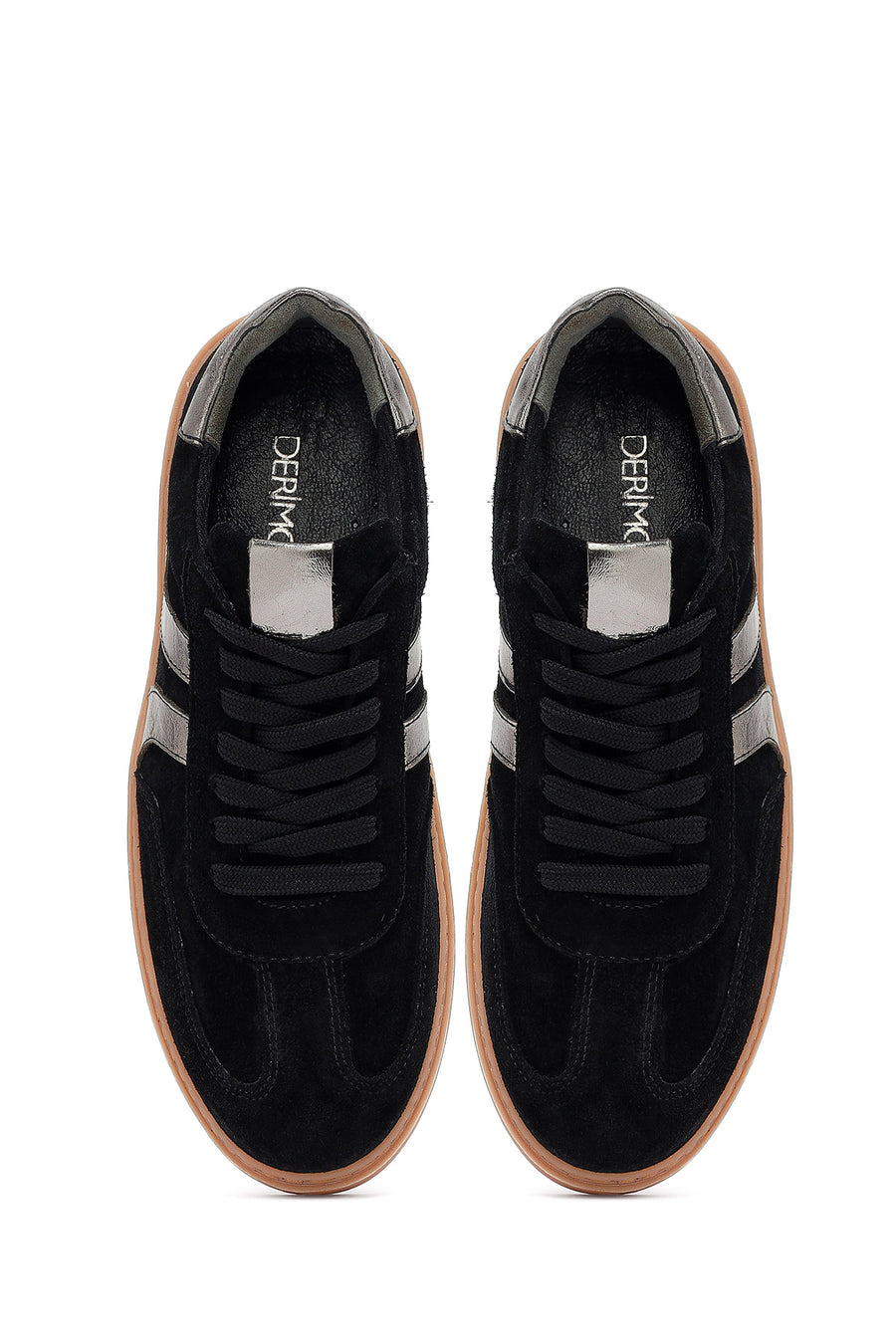 Woman Black Lace-Up Suede Leather Sneakers