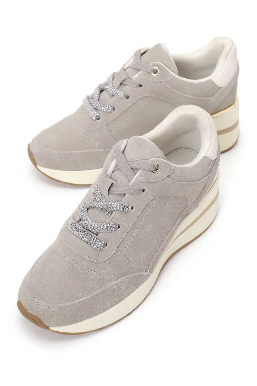 Woman Gray Lace-Up Wedge Heel Suede Shoes