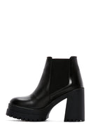 Women's Black Zippered Thick Heeled Leather Boots | Derimod