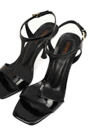 Women's Black Ankle Buckle High Heeled Patent Leather Sandals | Derimod