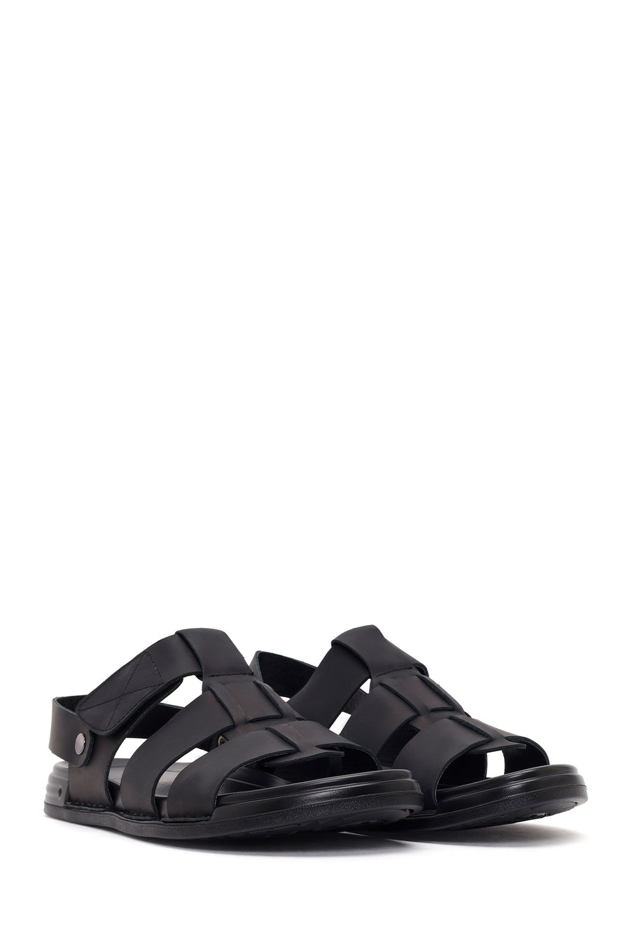 Men's Black Strapped Nubuck Leather Sandals