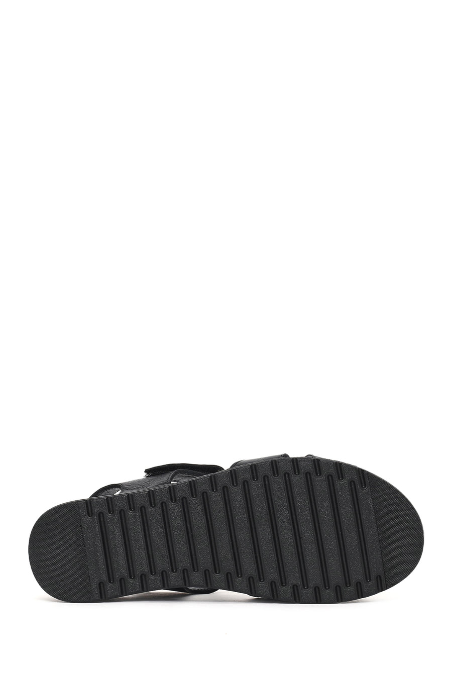 Women's Black Thick Soled Leather Comfort Sandals