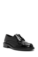 Women's Black Lace-Up Leather Masculine Loafer | Derimod