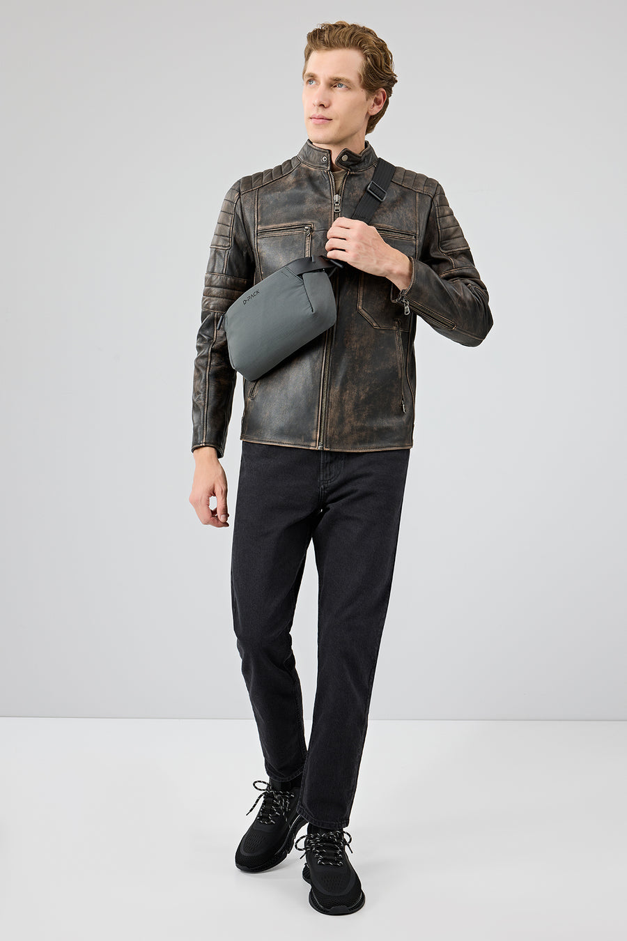 Morant Erkek Kahverengi Vintage Slim-Fit Deri Ceket