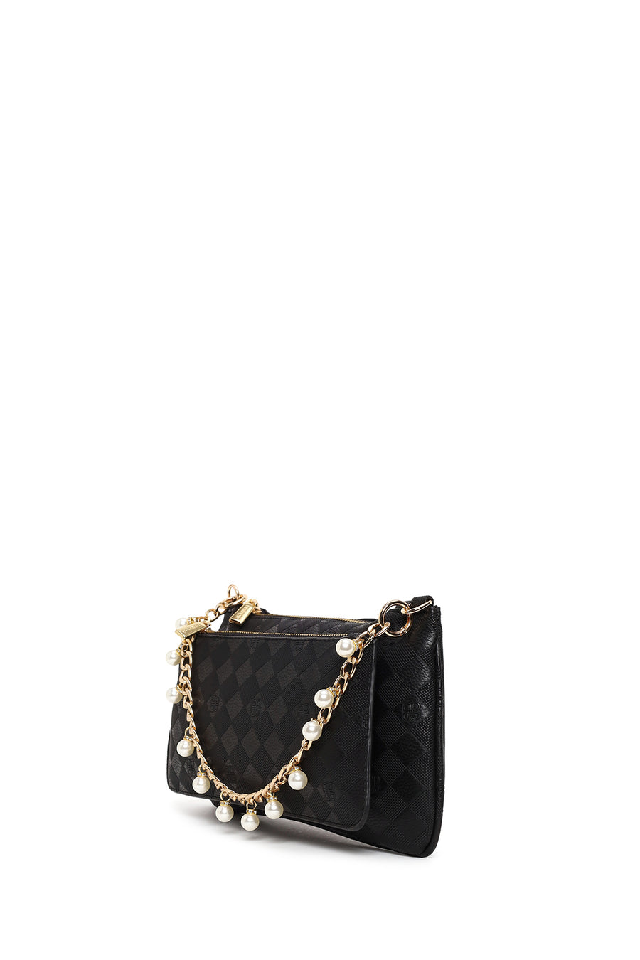 Woman Black Long-Strap Printed Clutch Bag