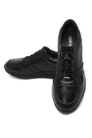 Erkek Siyah Bağcıklı Deri Sneaker | Derimod
