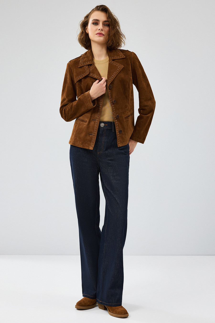 Giselle Women's Tan Short Suede Leather Jacket