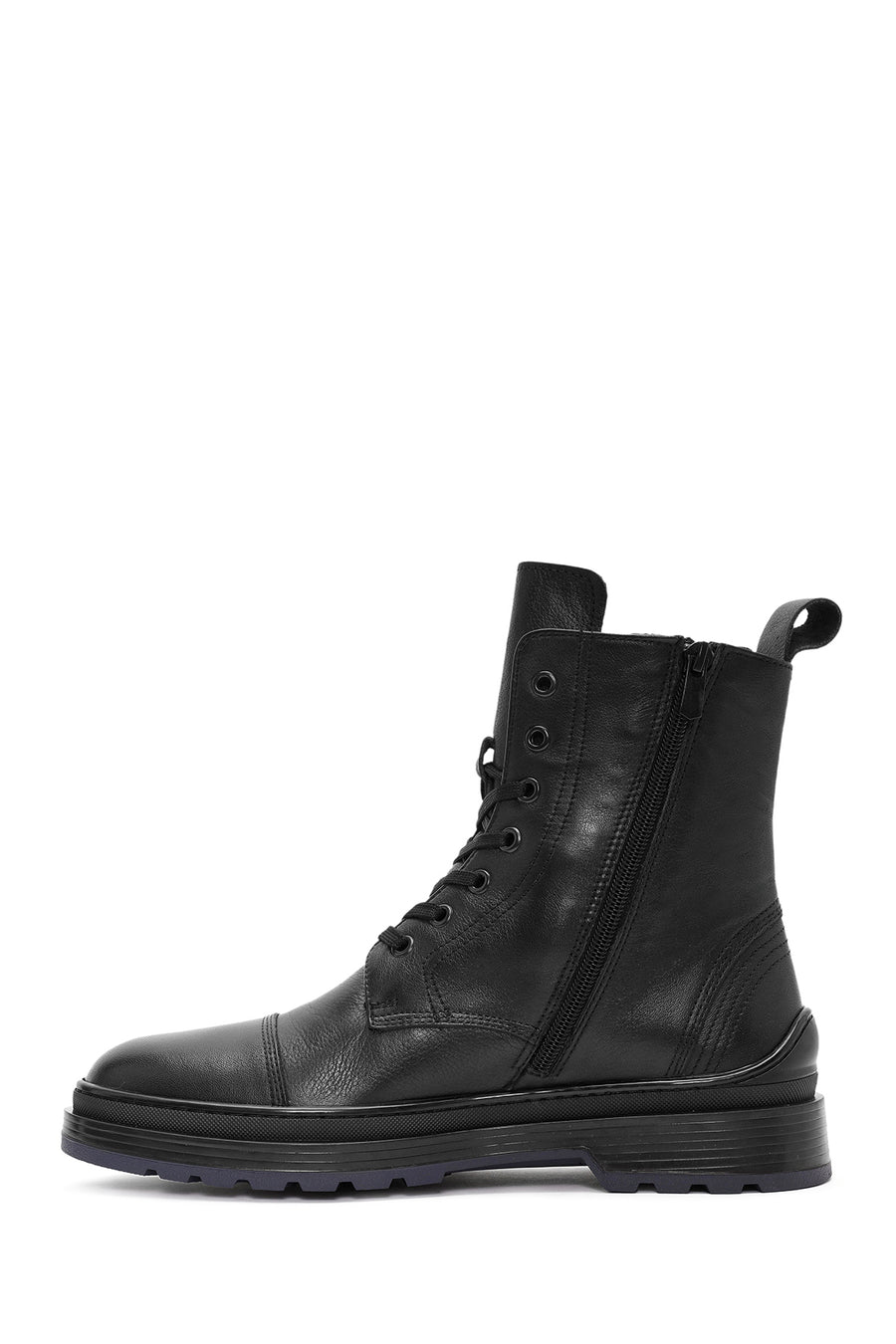 Men's Black Zippered Leather Combat Boots