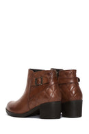 Women's Tan Leather Buckle Heeled Boots | Derimod