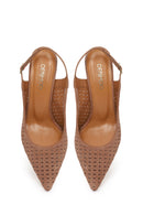 Woman Brown Backless Patterned Suede Leather Stiletto-Heel Shoes | Derimod