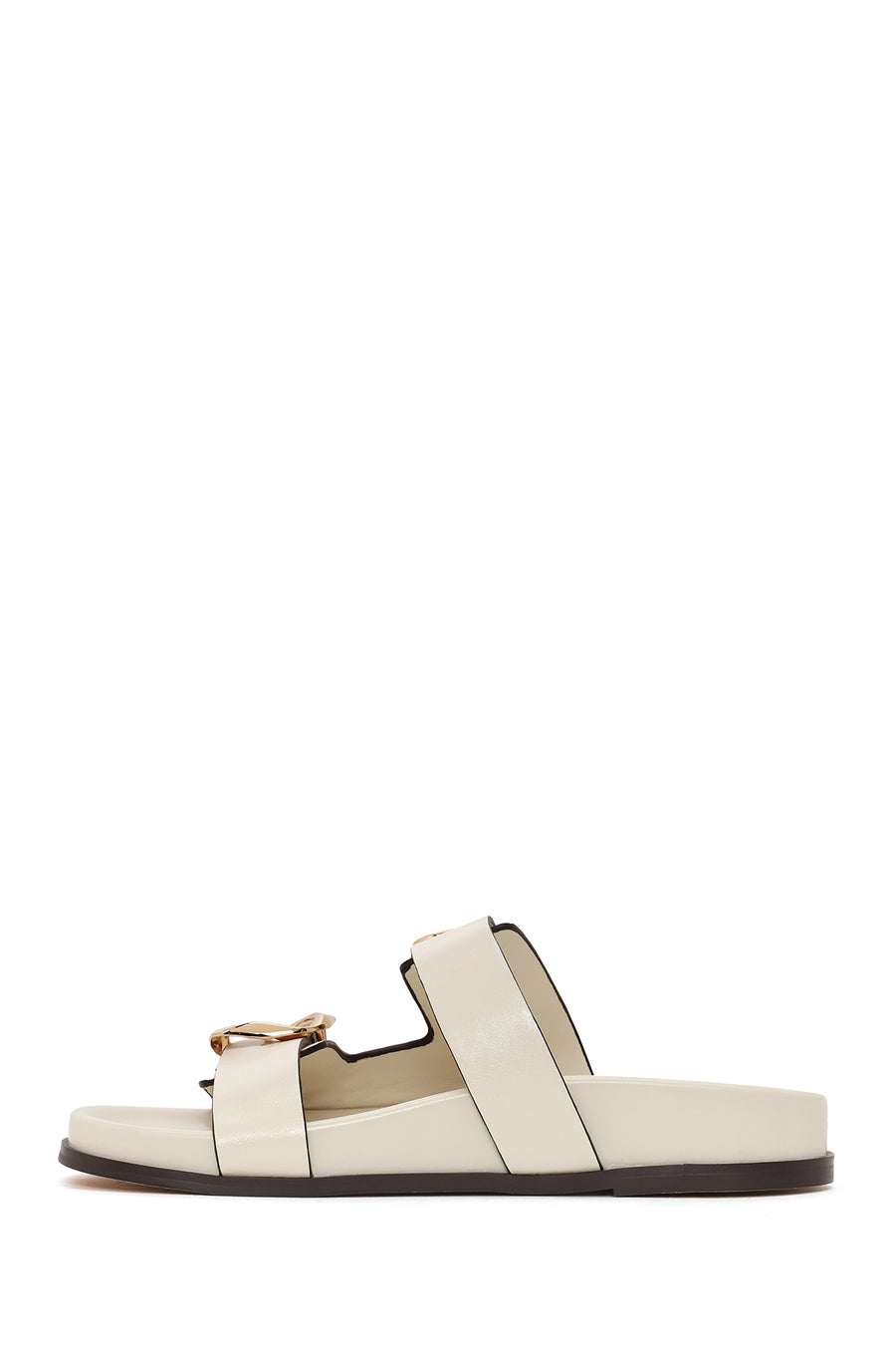 Woman Cream Double-Buckle Slippers