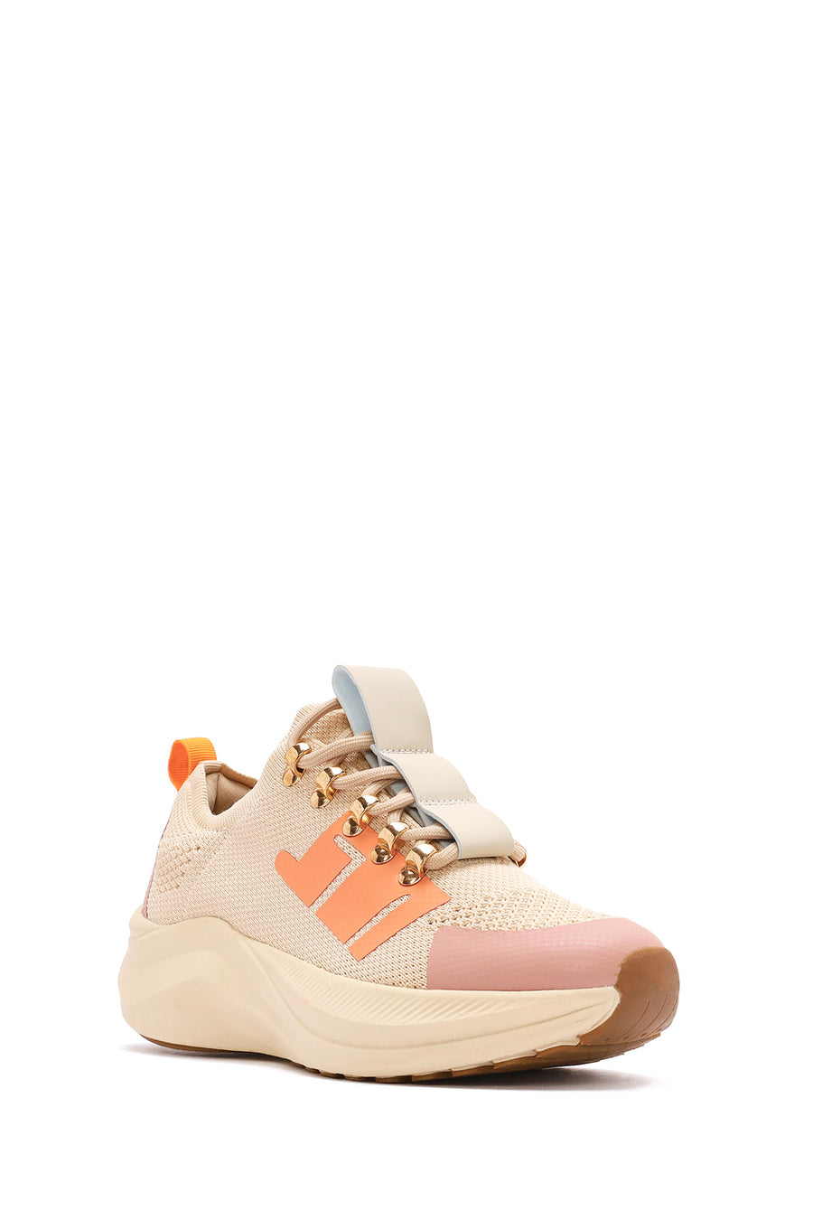 Derimod Zero Women's Beige Thick-Soled Lace-Up Fabric Sneakers