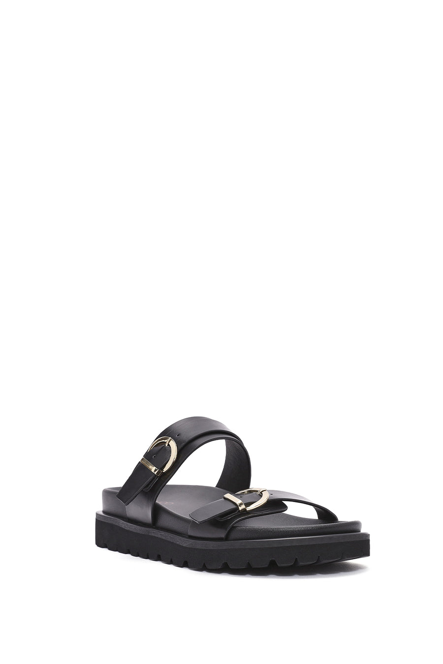 Women's Black Double Buckle Slippers
