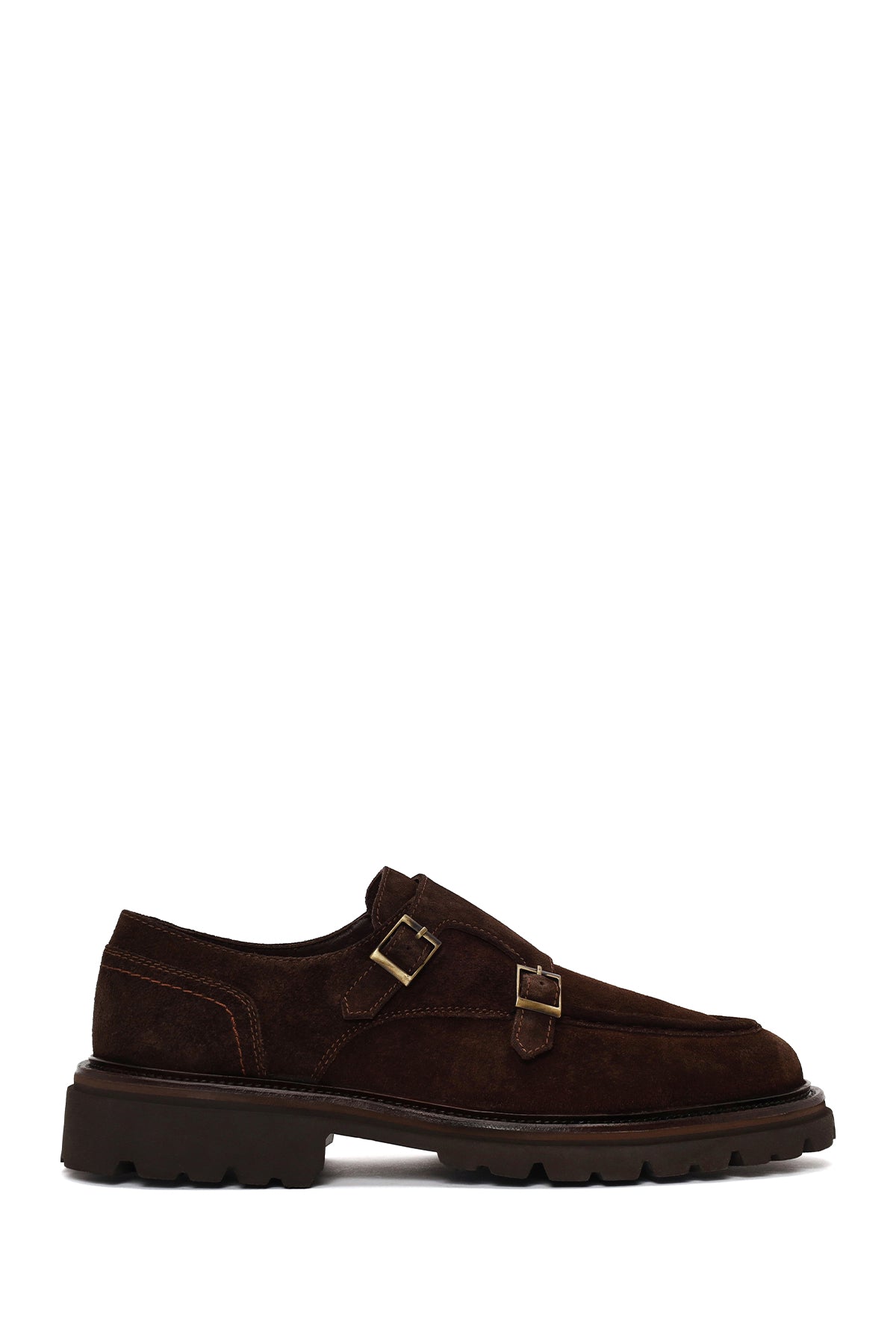 Male Brown Double-Buckle Thick-Soled Suede Casual Shoes WM710021DS | Derimod