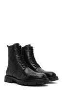 Men's Black Zippered Leather Casual Combat Boots | Derimod