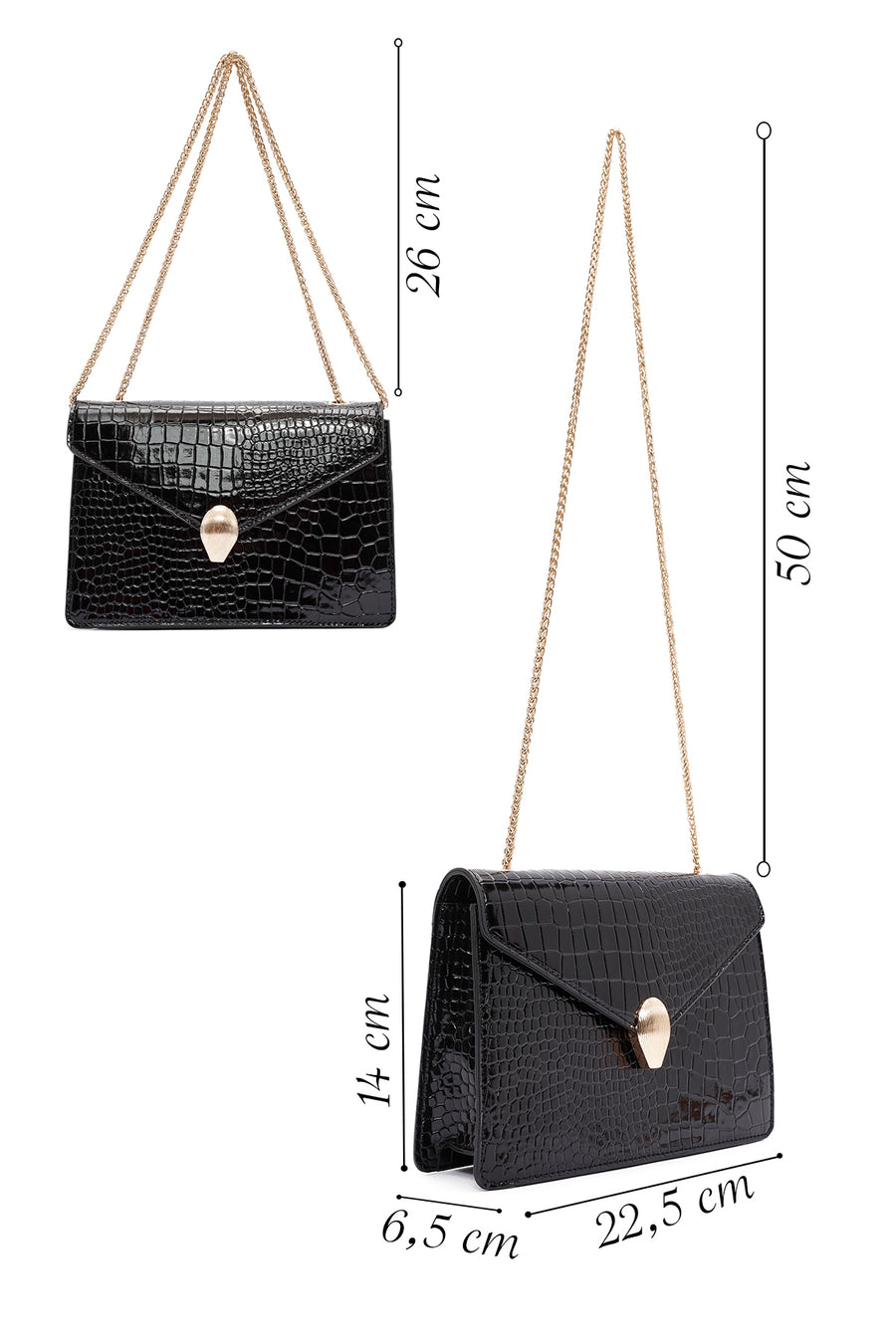 Women's Black Long Strap Crocodile Crossbody Bag