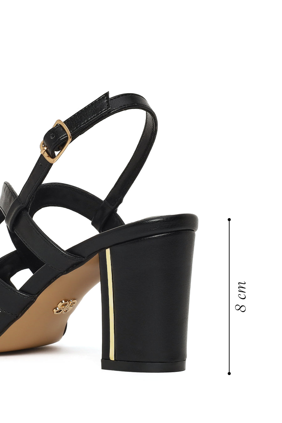 Woman Black Ankle Buckle Chunky Heeled Sandals