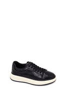 Erkek Siyah Bağcıklı Kalın Tabanlı Deri Sneaker | Derimod