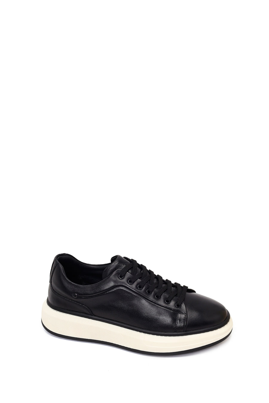 Male Black Lace-Up Thick-Soled Leather Sneaker