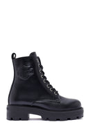 Harley Davidson Women's Black Carrie Lace-Up Zipper Detail Leather Combat Boots | Derimod